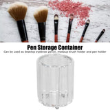Cosmetic Brush Holder Transparent Glass Round Decorative Desktop Pen Storage Organizer BoxSilver