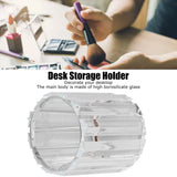 Cosmetic Brush Holder Transparent Glass Round Decorative Desktop Pen Storage Organizer BoxSilver - Extra Image