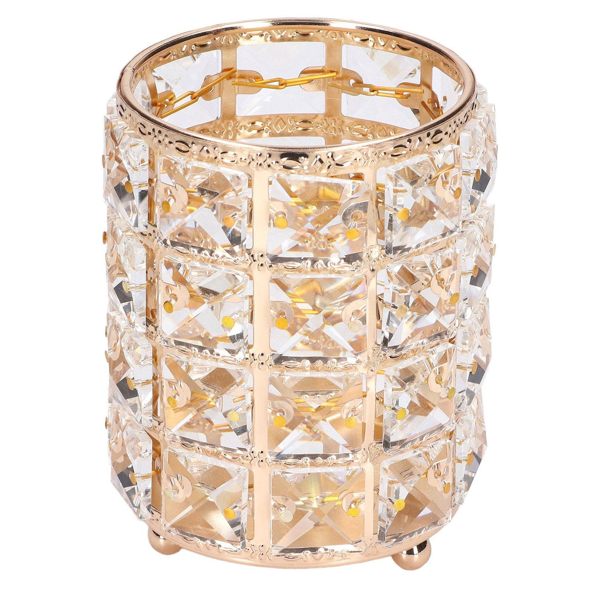 Crystal Makeup Brush Holder European Style Rounded Crystal Glass Cosmetic OrganizerGold