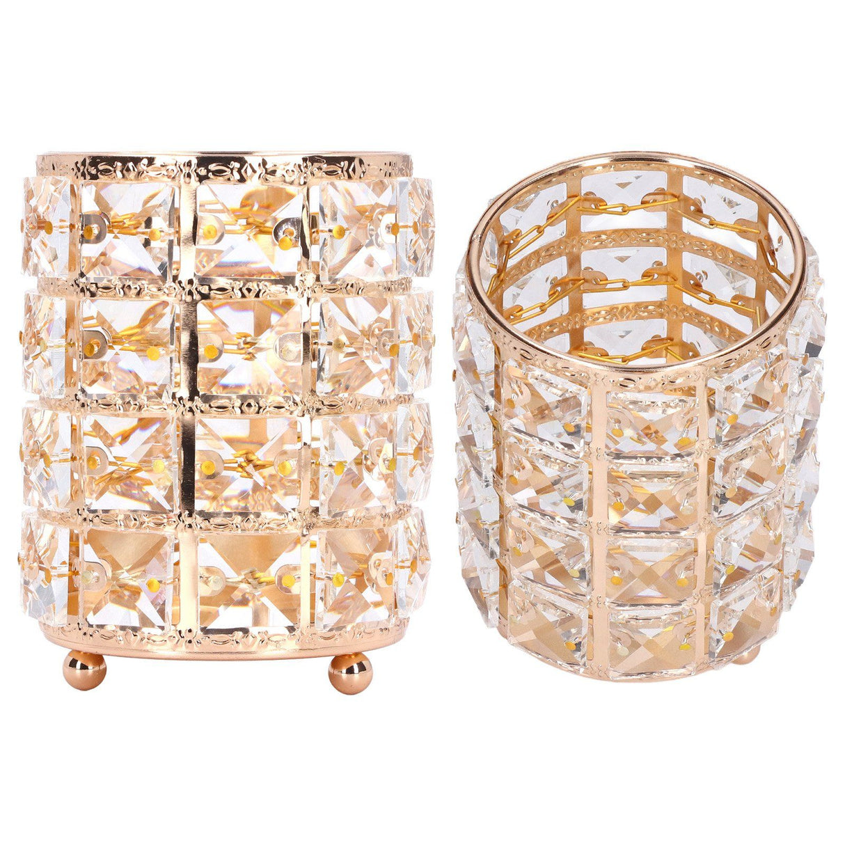 Crystal Makeup Brush Holder European Style Rounded Crystal Glass Cosmetic OrganizerGold