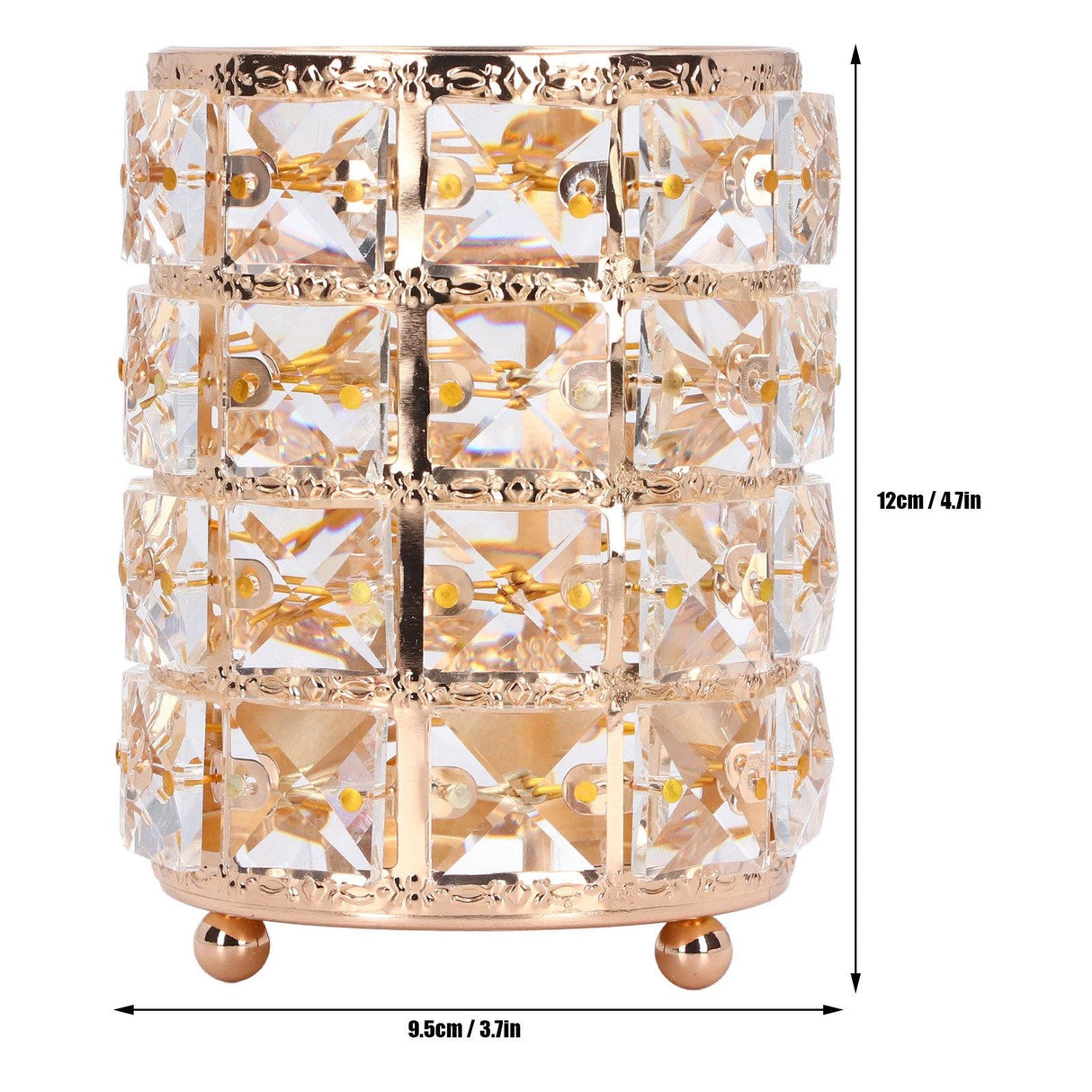 Crystal Makeup Brush Holder European Style Rounded Crystal Glass Cosmetic OrganizerGold