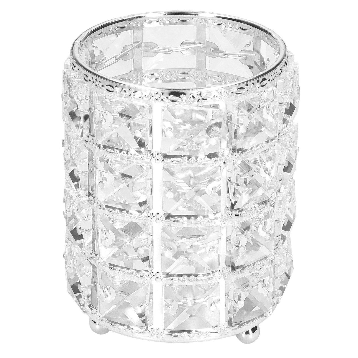 Crystal Makeup Brush Holder European Style Rounded Crystal Glass Cosmetic OrganizerSilver