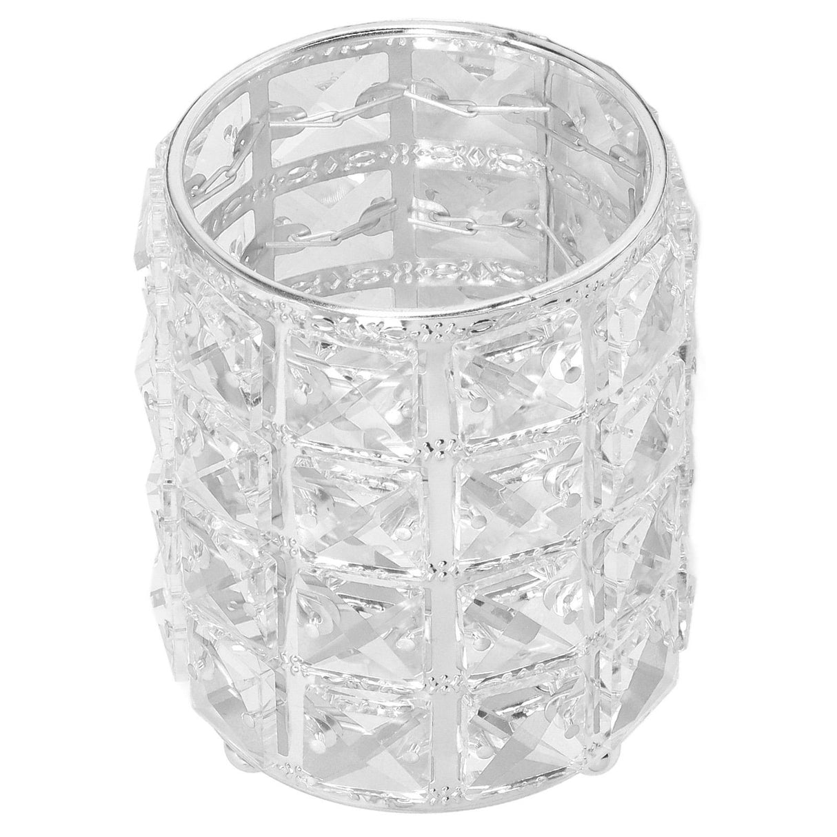 Crystal Makeup Brush Holder European Style Rounded Crystal Glass Cosmetic OrganizerSilver