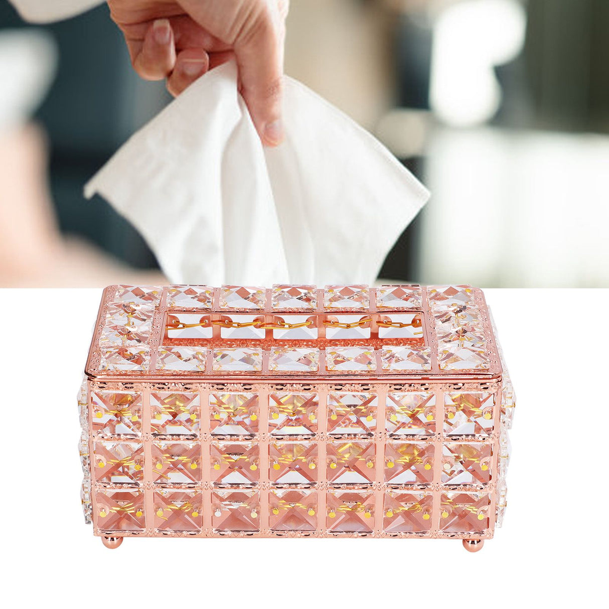 Tissue Box Holder Multifunctional Fashionable Design Exquisite Sturdy Durable Tissue HolderRose Gold