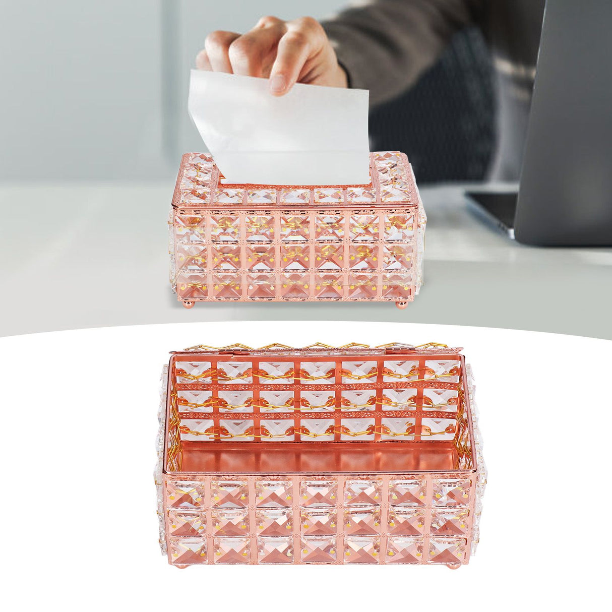 Tissue Box Holder Multifunctional Fashionable Design Exquisite Sturdy Durable Tissue HolderRose Gold
