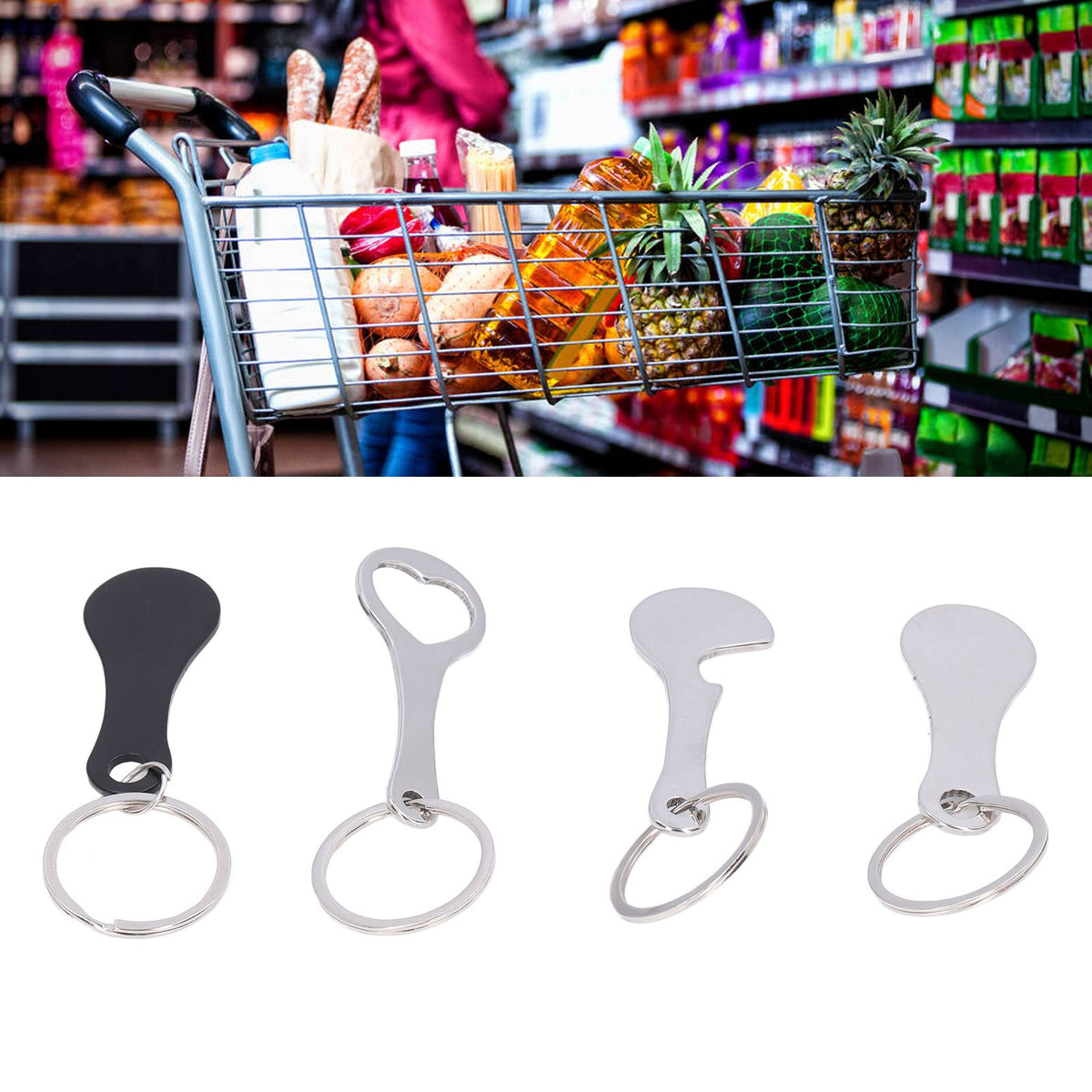 Aluminum Alloy Shopping Trolley Keychain Portable Alternative Shopping Trolley Keyring