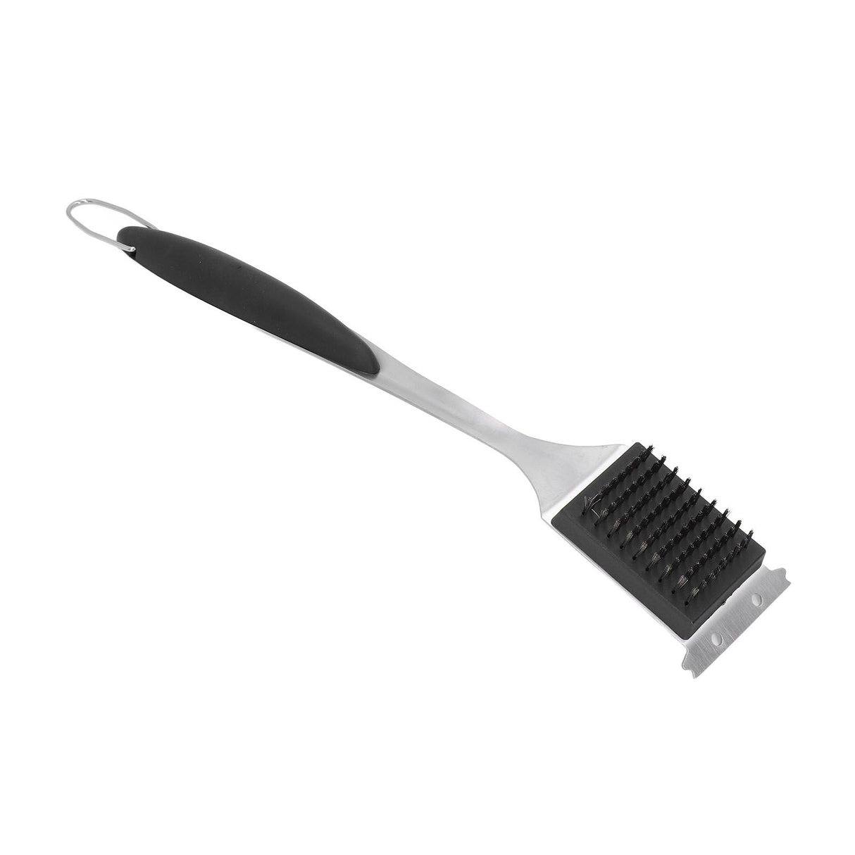 Barbecue Grill Brush Scraper Long Handle Stainless Steel Silver No Scratch Cleaning Portable for BBQ Grilling