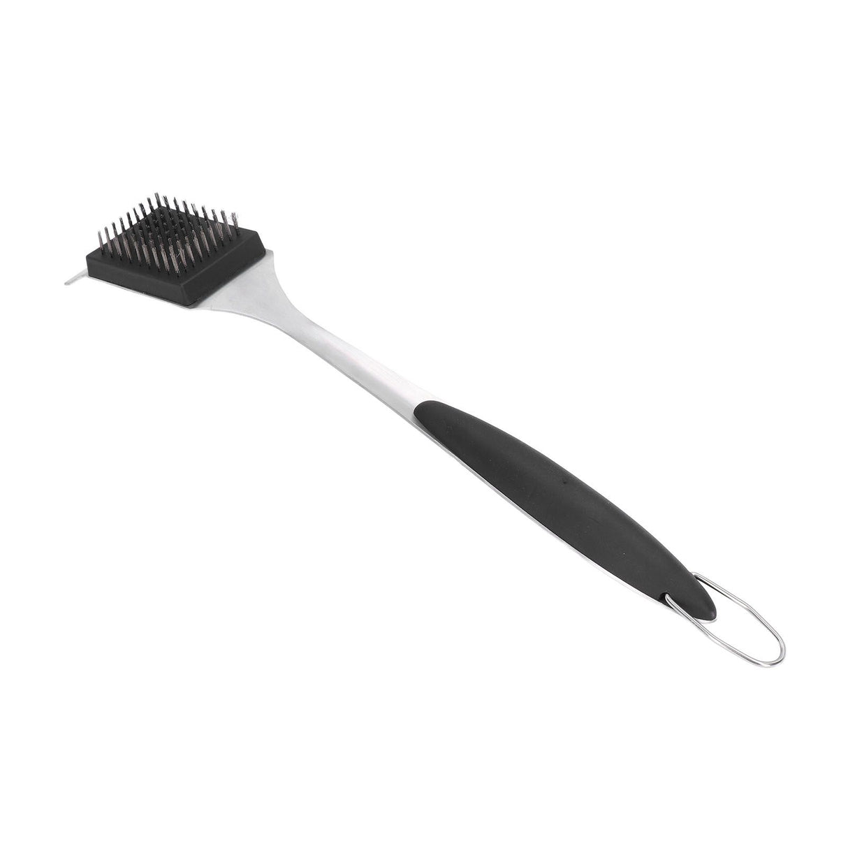 Barbecue Grill Brush Scraper Long Handle Stainless Steel Silver No Scratch Cleaning Portable for BBQ Grilling