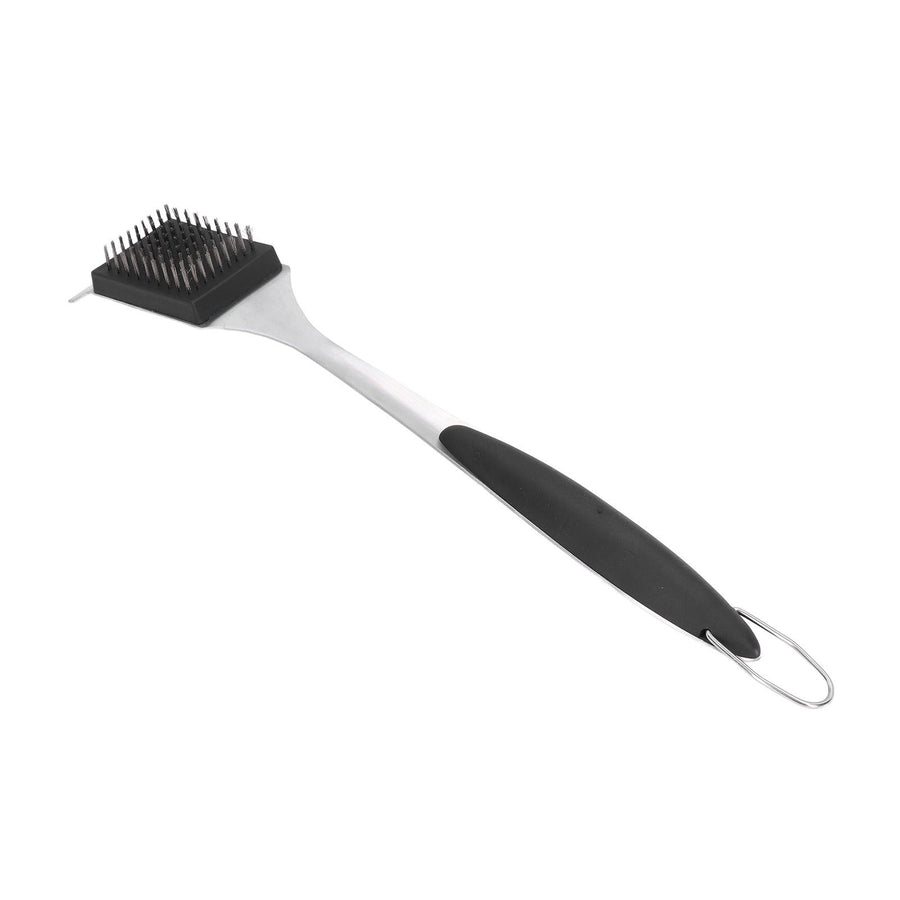 Barbecue Grill Brush Scraper Long Handle Stainless Steel Silver No Scratch Cleaning Portable for BBQ Grilling