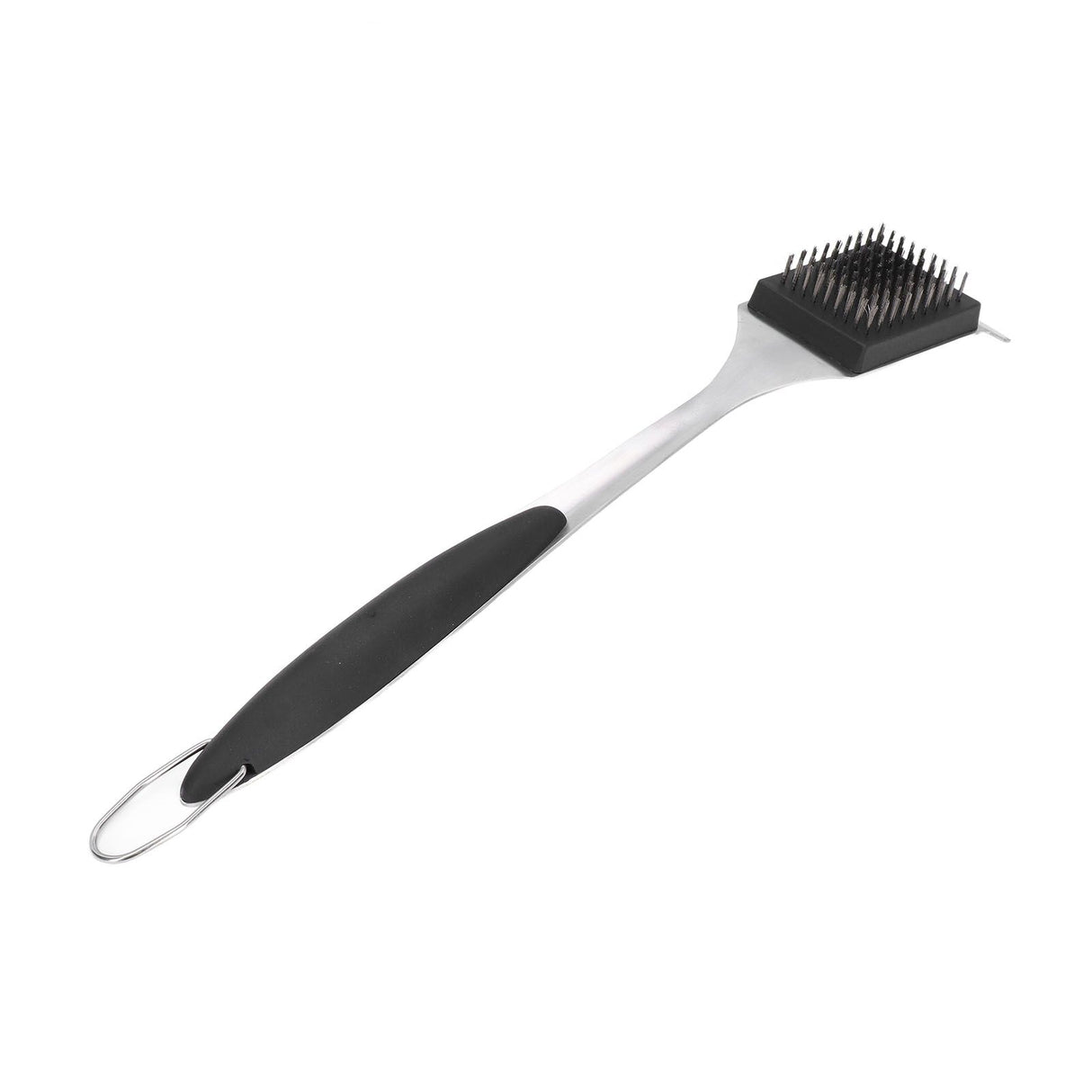 Barbecue Grill Brush Scraper Long Handle Stainless Steel Silver No Scratch Cleaning Portable for BBQ Grilling