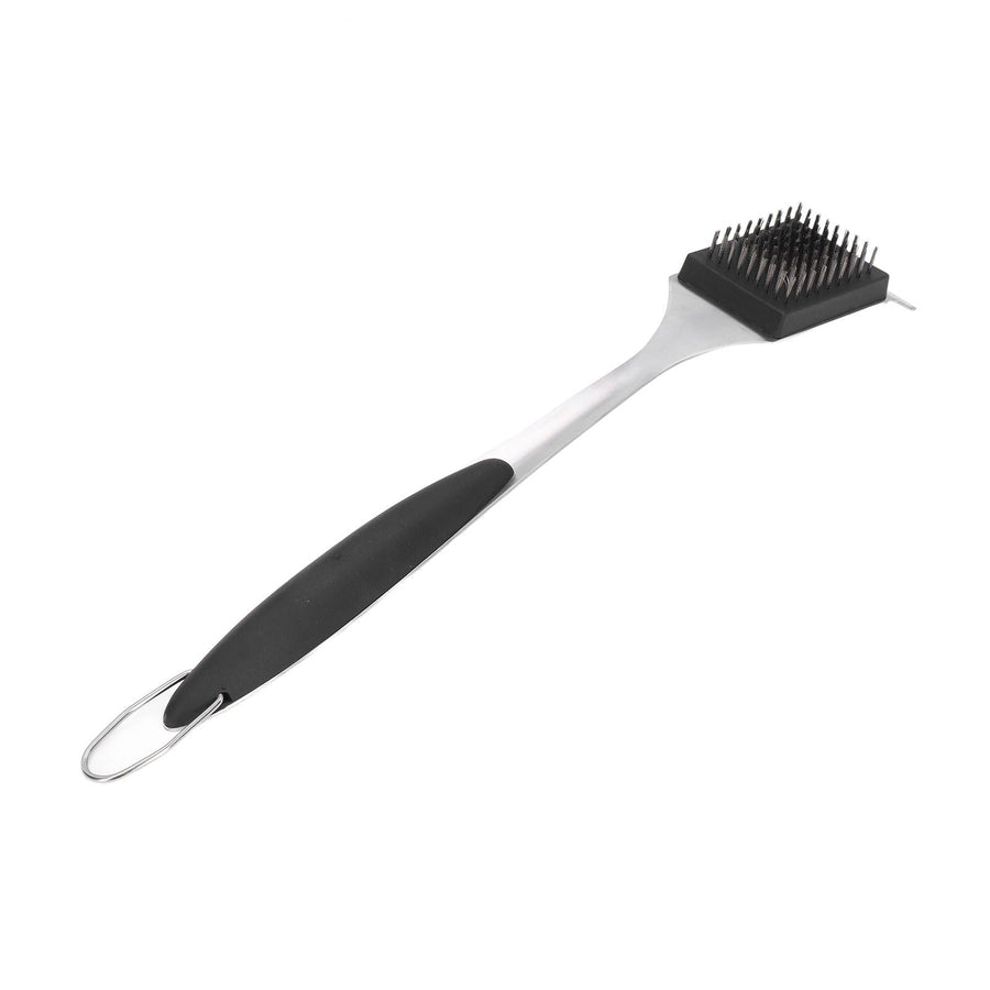 Barbecue Grill Brush Scraper Long Handle Stainless Steel Silver No Scratch Cleaning Portable for BBQ Grilling