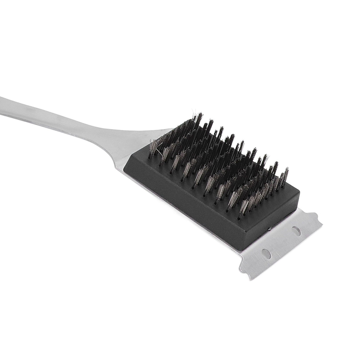 Barbecue Grill Brush Scraper Long Handle Stainless Steel Silver No Scratch Cleaning Portable for BBQ Grilling