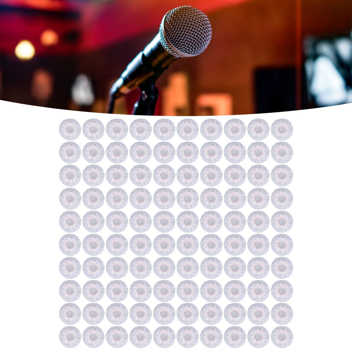 100Pcs Microphone Cover Dust Sweat Resistant Disposable Excellent Elasticity Reduce Noise Microphone CapsWhite Red Dot