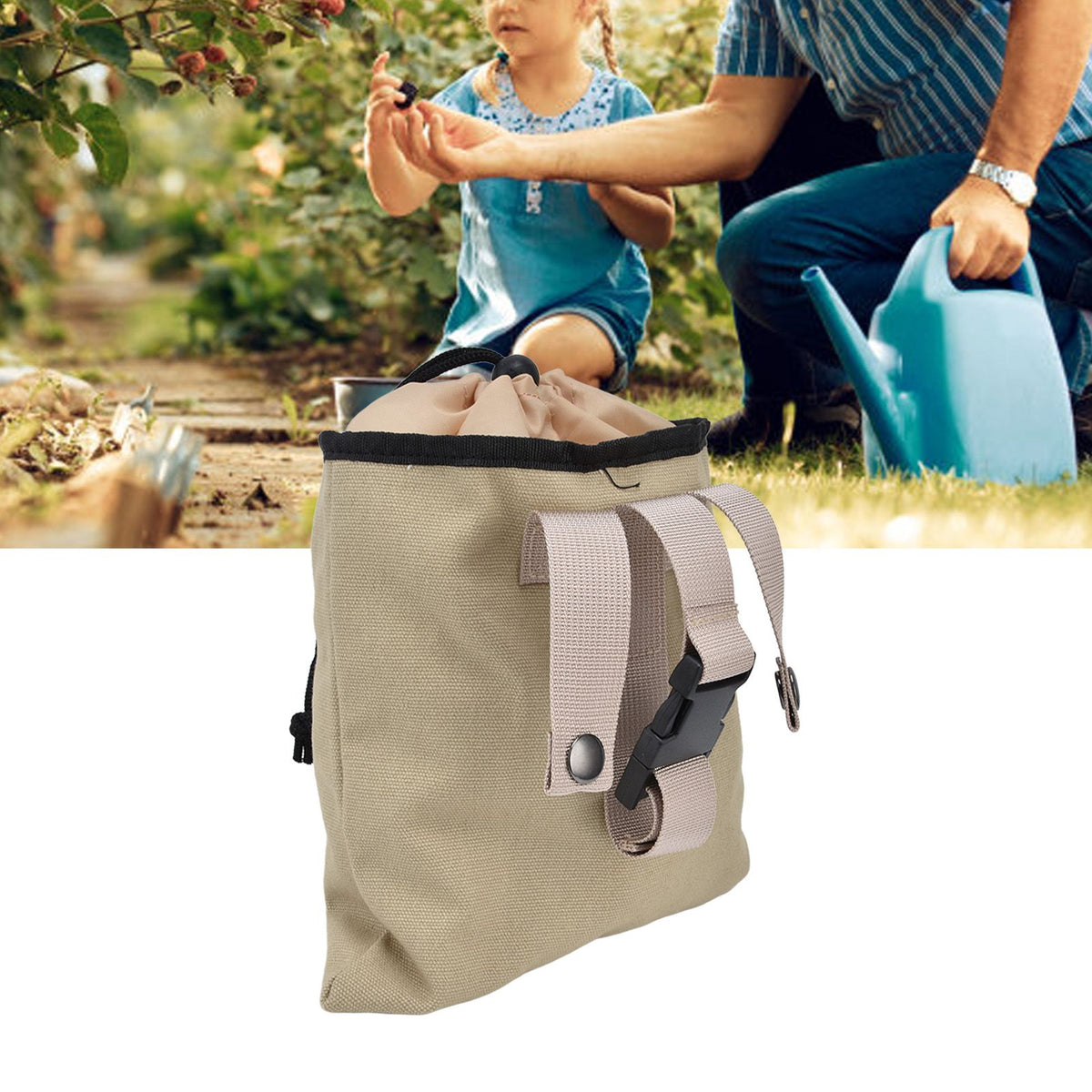 Foraging Bag Canvas Foldable Portable Thick Unique Simple Appearance Belt Fruit Picking Pouch for Outdoor CampingKhaki