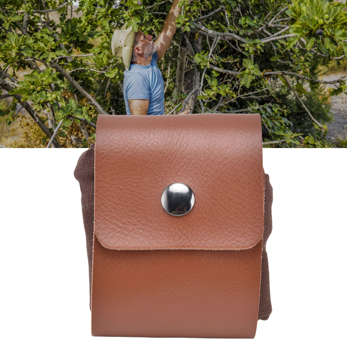 Fruit Picking Bag Waist Hanging Canvas Material PU Style Folded Save Space Belt Foraging BagBrown