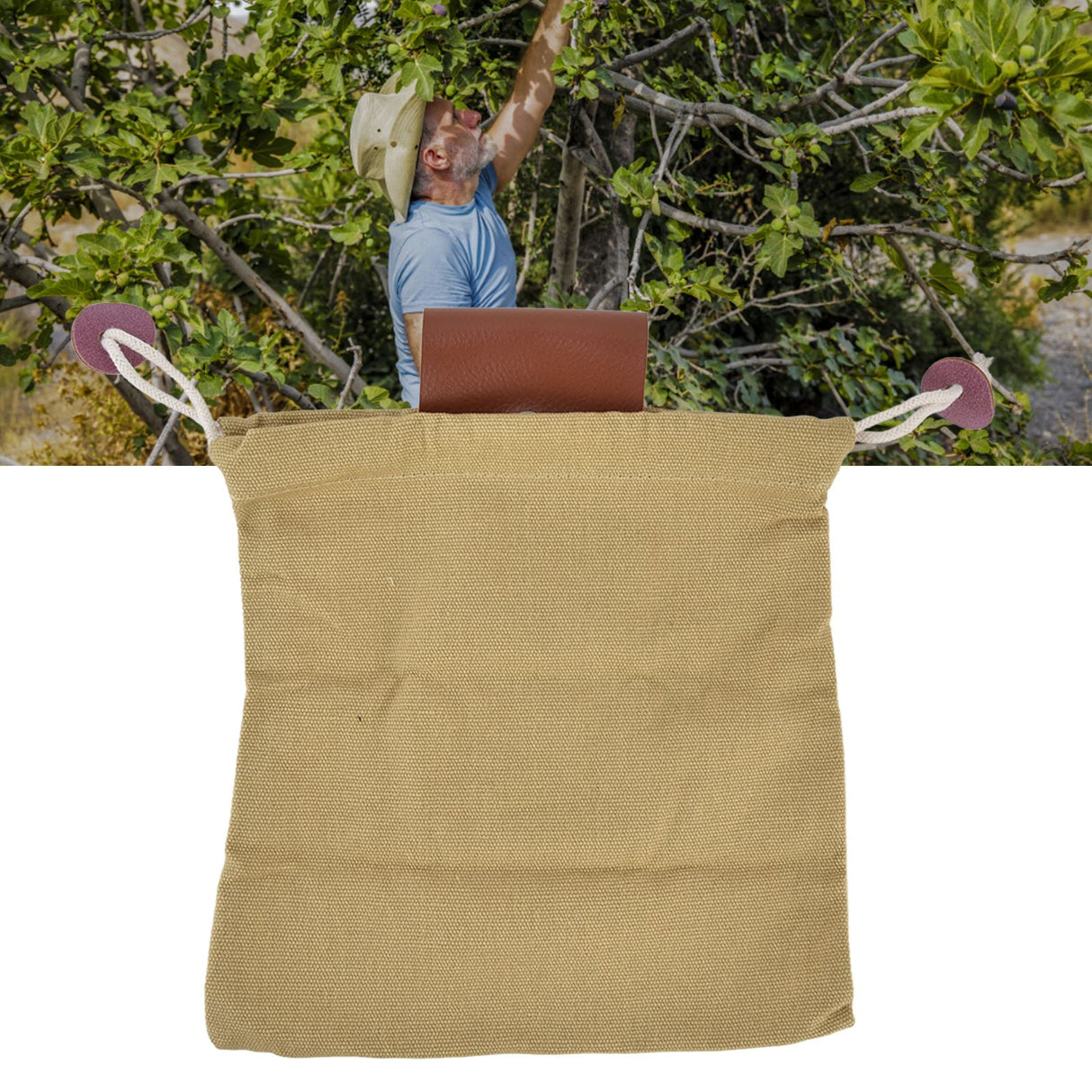 Fruit Picking Bag Waist Hanging Canvas Material PU Style Folded Save Space Belt Foraging BagKhaki