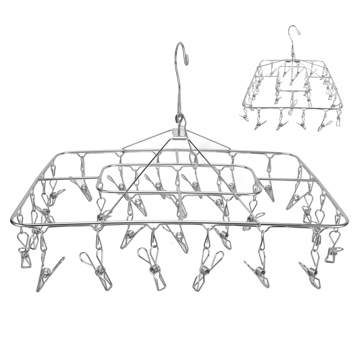 Clothes Drying Rack with 28 Clips Stainless Steel Laundry Drying Hanger for Socks Towels Bras Underwear