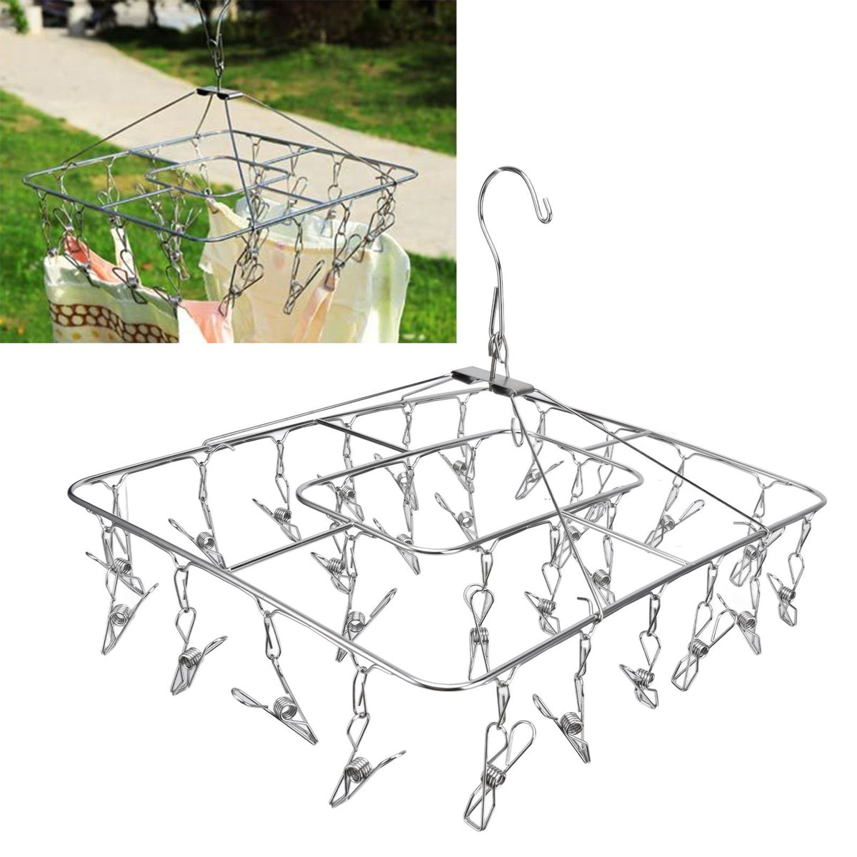 Clothes Drying Rack with 28 Clips Stainless Steel Laundry Drying Hanger for Socks Towels Bras Underwear