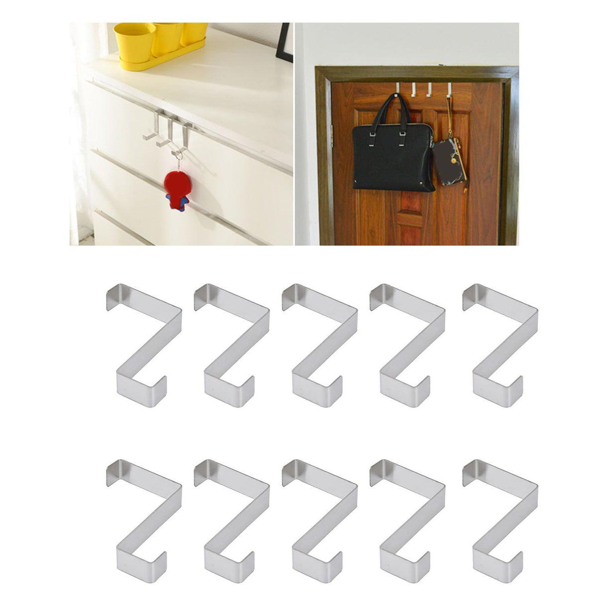 10Pcs Stainless Steel Cabinet Door Hook Waterproof Z Shaped Reversible Door Hanger for Kitchen Apartment