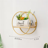 Wooden Iron Wall Shelf Living Room Kitchen Bathroom Elegant Exquisite Wall Mounted Storage Shelf Round Golden - Front View