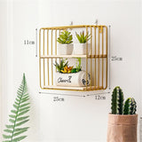 Wooden Iron Wall Shelf Living Room Kitchen Bathroom Elegant Exquisite Wall Mounted Storage Shelf Square Double Layer Golden - Front View