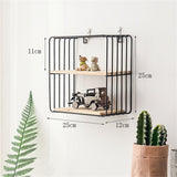 Wooden Iron Wall Shelf Living Room Kitchen Bathroom Elegant Exquisite Wall Mounted Storage Shelf Square Double Layer Black - Front View