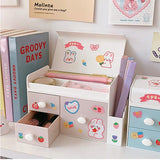 Desktop Storage Box Cute Plastic Drawer Desktop Storage Box Large Capacity Cosmetic Box for Office Home Light Pink