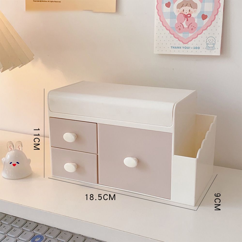 Desktop Storage Box Cute Plastic Drawer Desktop Storage Box Large Capacity Cosmetic Box for Office Home Light Pink
