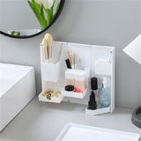 Folding Standable Stationery Box Office Pencil Holder Desktop Magnetic Plastic Makeup Case White