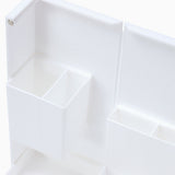 Folding Standable Stationery Box Office Pencil Holder Desktop Magnetic Plastic Makeup Case White - Rear View
