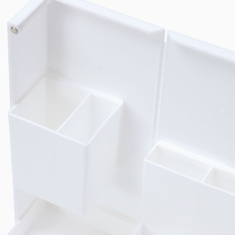 Folding Standable Stationery Box Office Pencil Holder Desktop Magnetic Plastic Makeup Case White