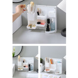 Folding Standable Stationery Box Office Pencil Holder Desktop Magnetic Plastic Makeup Case White