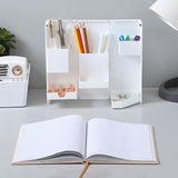 Folding Standable Stationery Box Office Pencil Holder Desktop Magnetic Plastic Makeup Case White