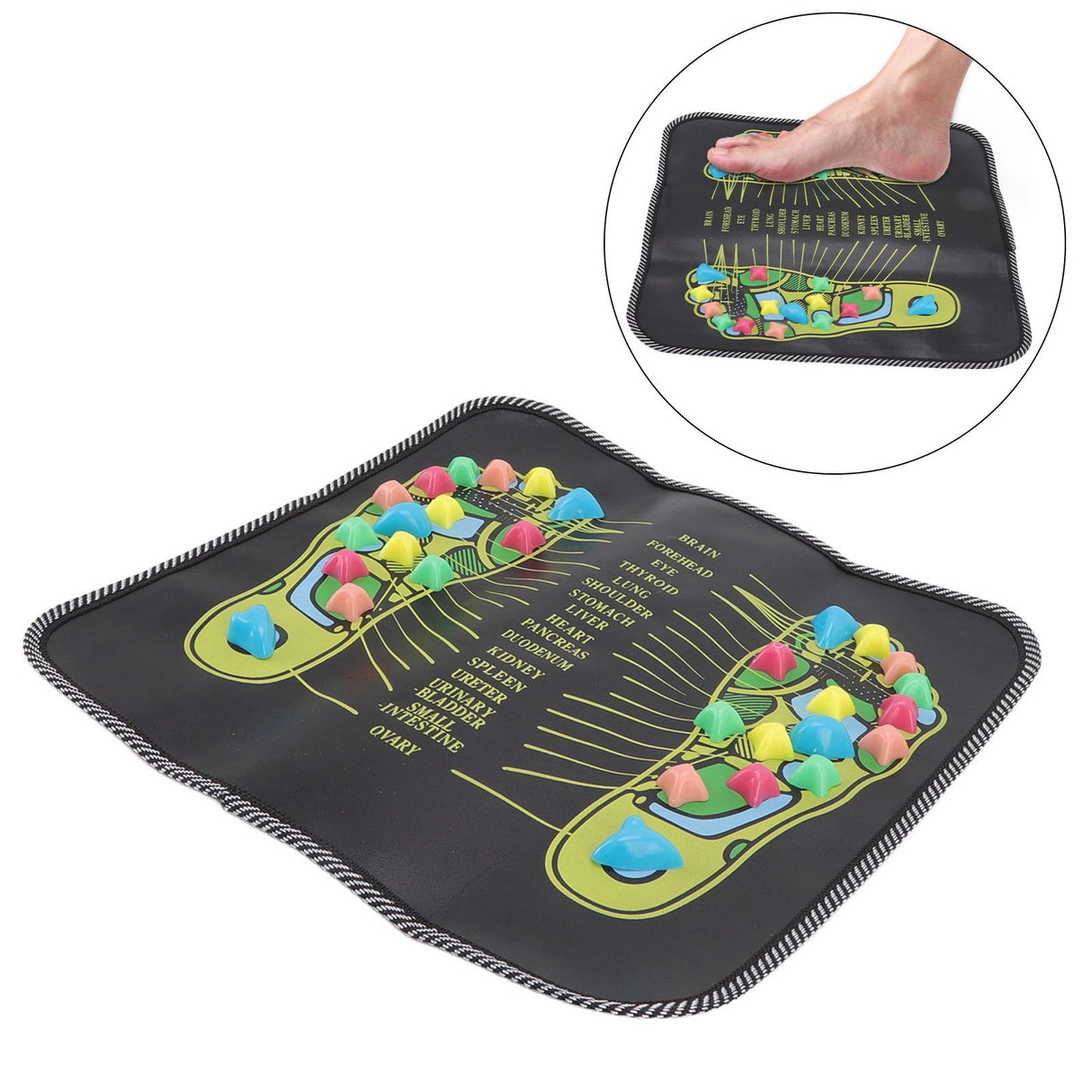 Foot Massage Mat Blood Circulation Relieve Pain Simulation Cobblestone Reflexology Walk Stone Mat 35x35cm / 13.8x13.8in