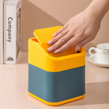 Desktop Trash Can Cute Drop Resistant Portable Tiny Desktop Garbage Bin with Detachable Lid for Car and Home Flip [Yellow Navy] - Front View