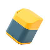 Desktop Trash Can Cute Drop Resistant Portable Tiny Desktop Garbage Bin with Detachable Lid for Car and Home Flip [Yellow Navy] - Top-Down View