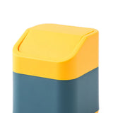 Desktop Trash Can Cute Drop Resistant Portable Tiny Desktop Garbage Bin with Detachable Lid for Car and Home Flip [Yellow Navy] - 45-Degree Angle