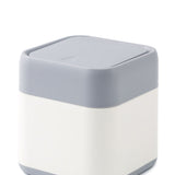 Desktop Trash Can Cute Drop Resistant Portable Tiny Desktop Garbage Bin with Detachable Lid for Car and Home Snap On [Grey Beige]