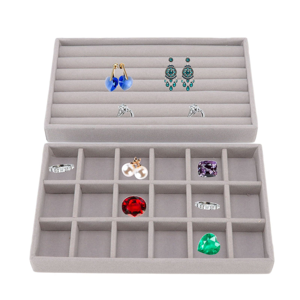 Jewelry Storage Box Various Grid Space Saving Flocked Cloth Jewelry Selection Display Storage Box for Girls