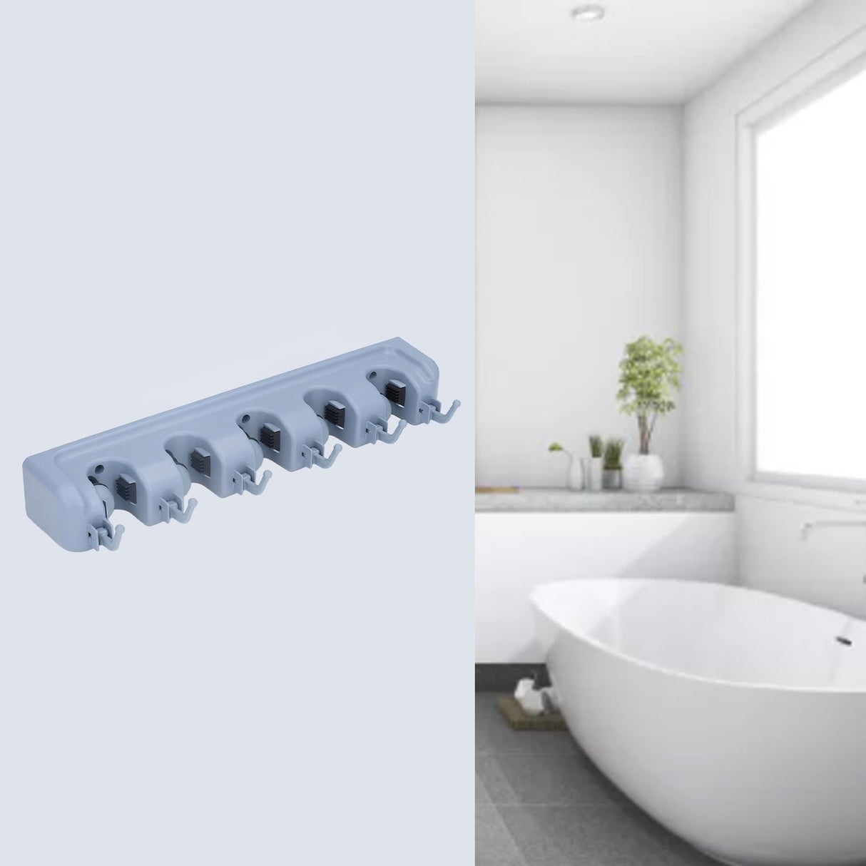 Mop Broom Holder Multifunctional Space Saving Broom Wall Mounted Rack for Kitchen Bathroom Garden Garage A