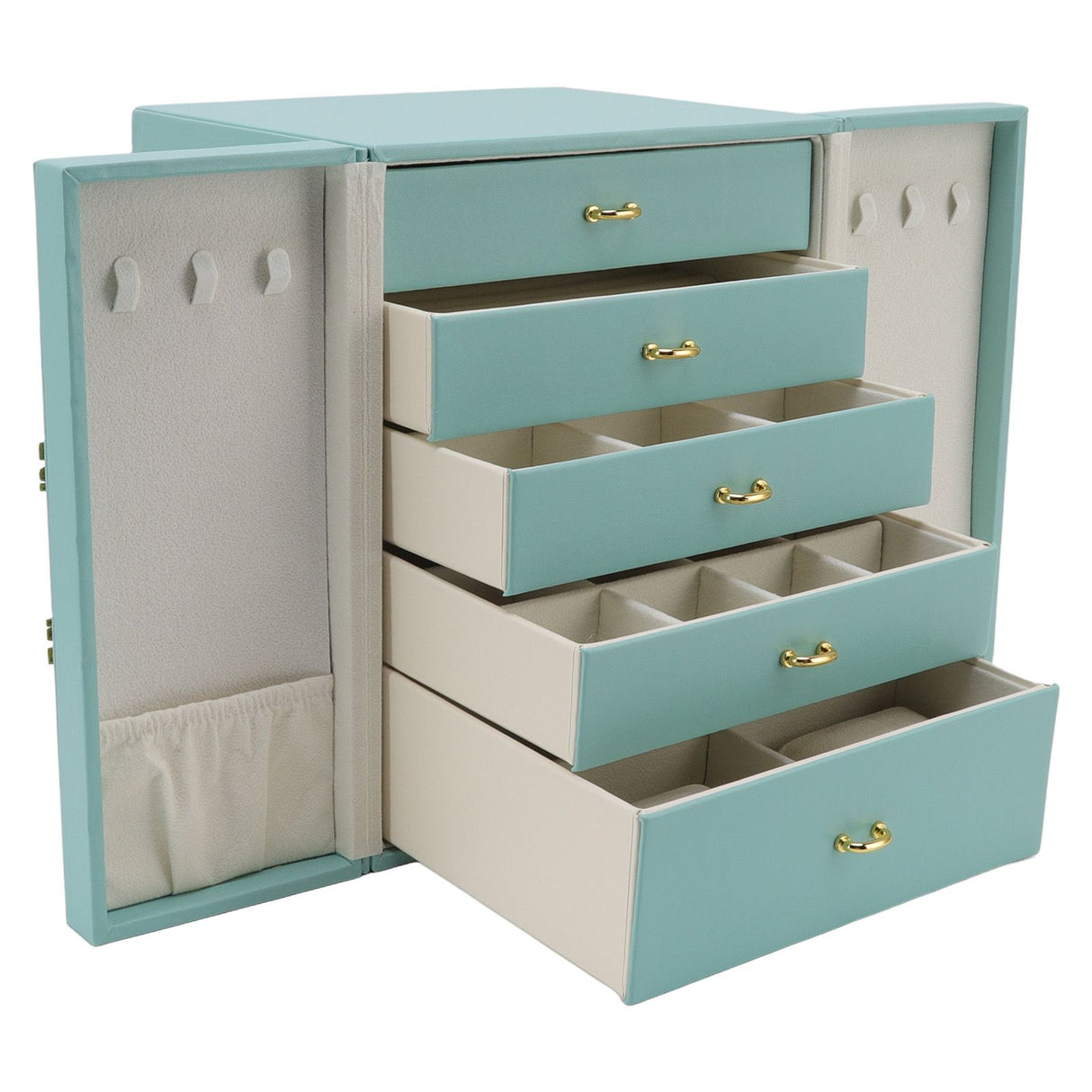 Jewelry Storage Box Leather Double Door Green European Style Storage Case for Necklace Earring Watch Bracelet