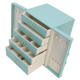 Jewelry Storage Box Leather Double Door Green European Style Storage Case for Necklace Earring Watch Bracelet - Side View