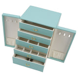 Jewelry Storage Box Leather Double Door Green European Style Storage Case for Necklace Earring Watch Bracelet - Top-Down View