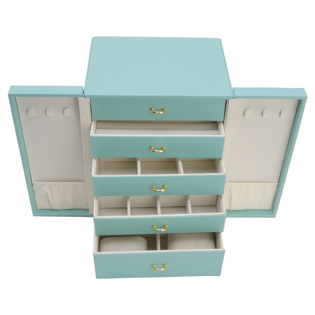 Jewelry Storage Box Leather Double Door Green European Style Storage Case for Necklace Earring Watch Bracelet