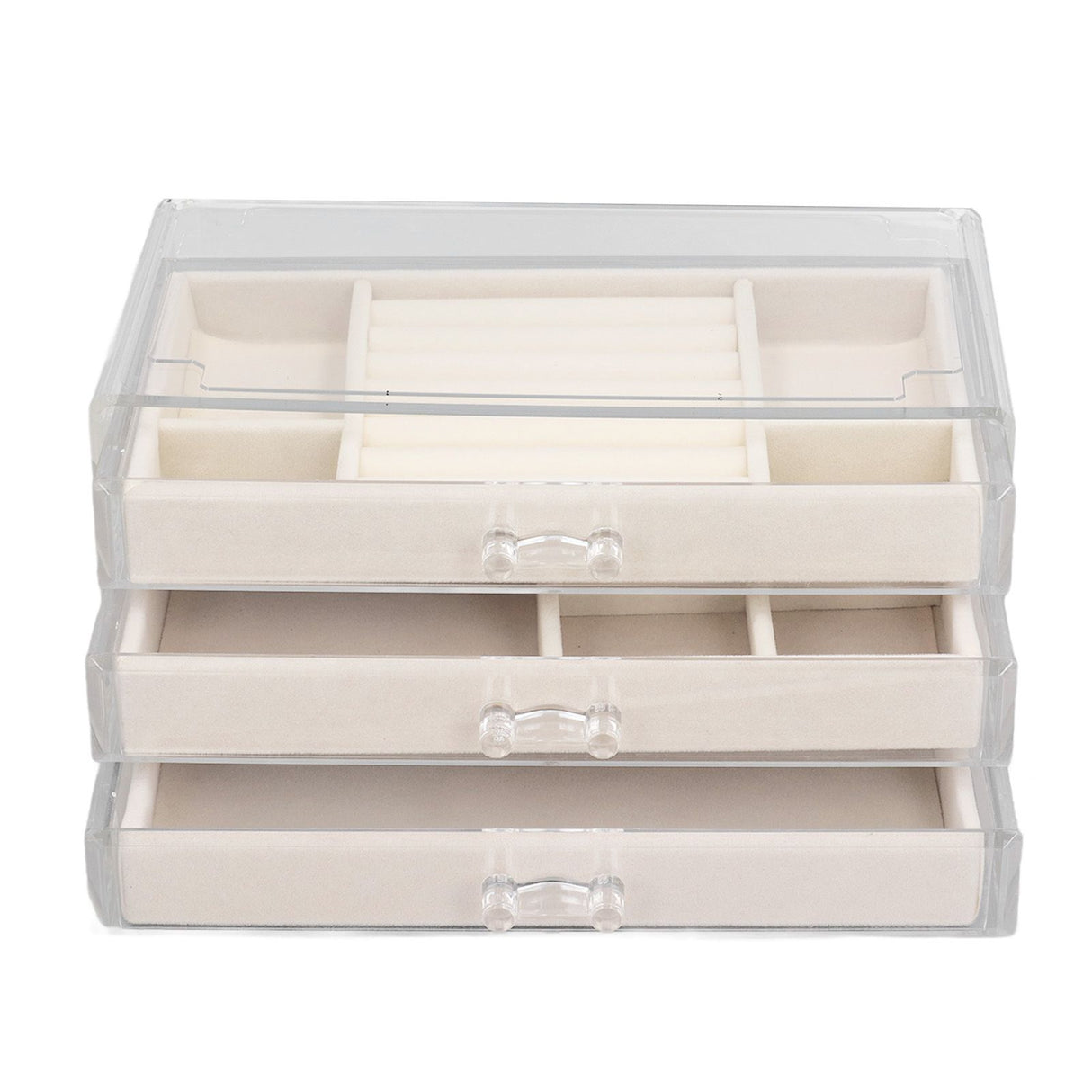 Acrylic Jewelry Organizer Clear Acrylic Beige Drawer Desk Storage Jewelry Box for Stud Earrings Necklace Jewelry