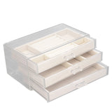 Acrylic Jewelry Organizer Clear Acrylic Beige Drawer Desk Storage Jewelry Box for Stud Earrings Necklace Jewelry - Close-Up Angle