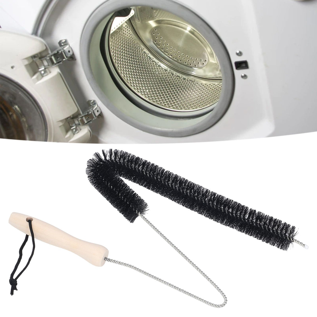 Stainless Steel Dryer Vent Cleaner Brush Multifunctional Bendable Pipe Cleaning Brush with Wood Handle for Home