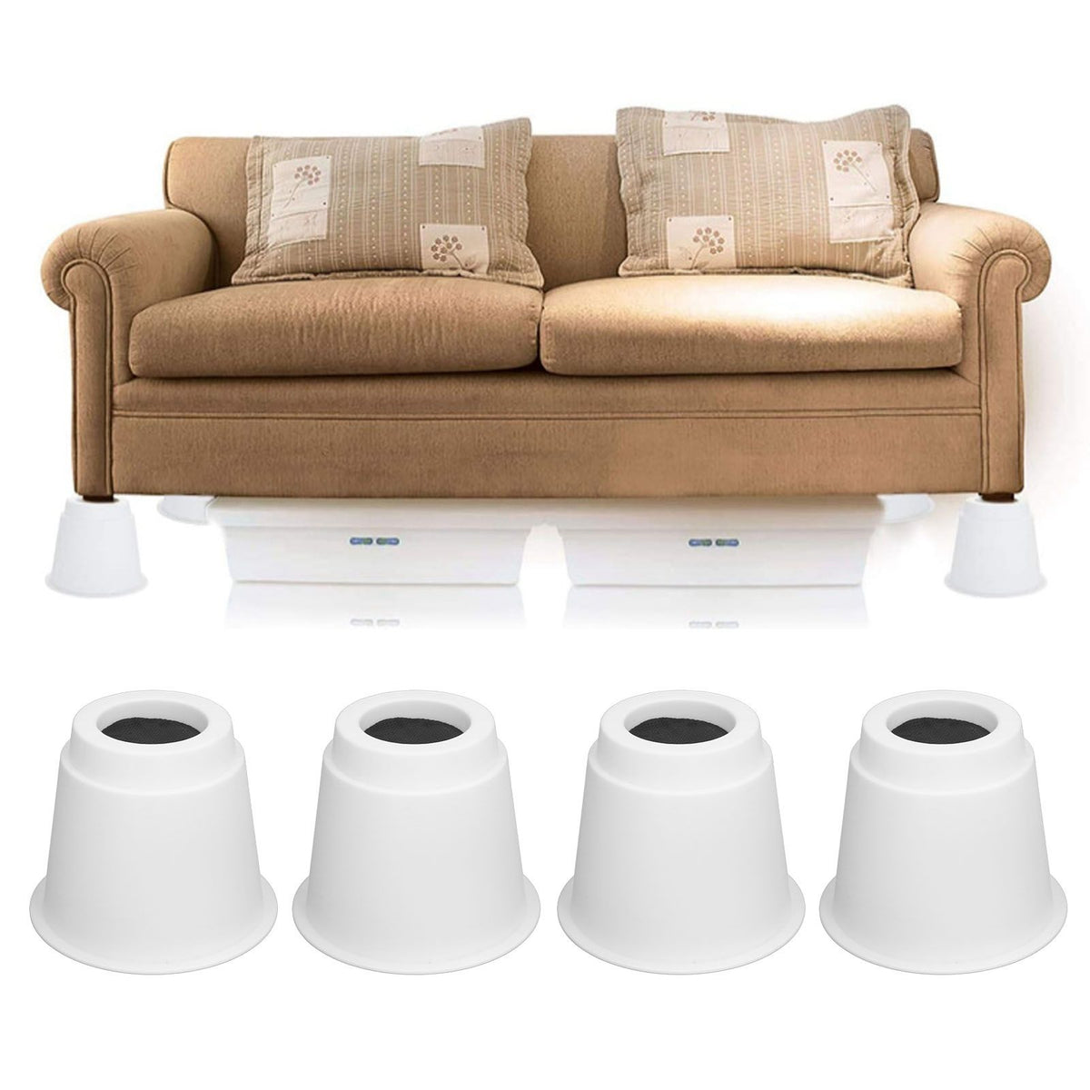 4Pcs 5 Inch Heavy Duty Round Furniture Bed Risers Lifter with Anti Slip Top for Table Chair Desk Sofa