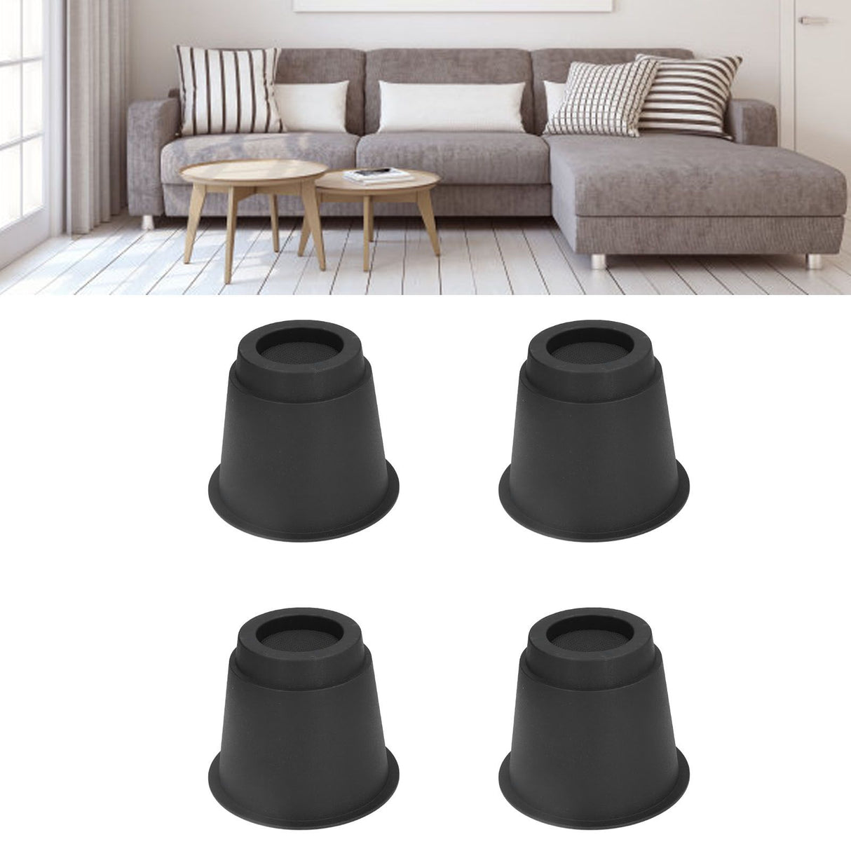 4 Pcs Plastic Furniture Risers 5 Inch Heavy Duty Stackable Circle Bed Lifter for Bed Chair Table Sofa Black