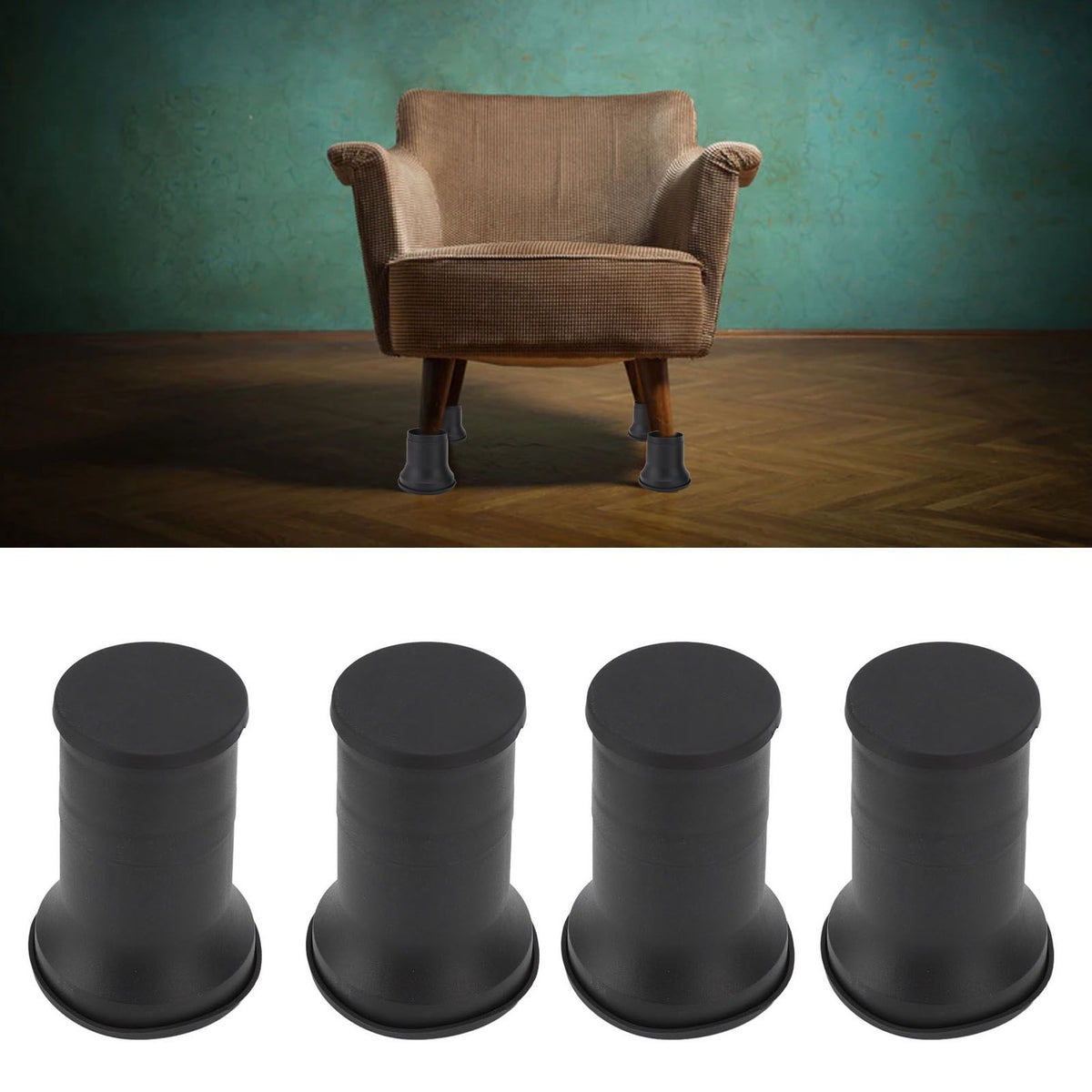 4pcs Round Furniture Lifters with Rubber Non Slip Pads Plastic Bed and Furniture Raisers Set